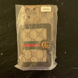 Luxury-Inspired Beige & Green Wallet Phone Case for 14 Pro Max